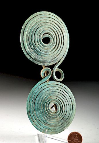 Large Greek Bronze Spiral Fibula w/ Pin