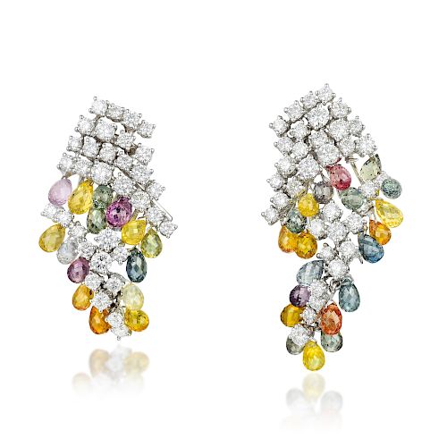 Zydo Multi-Colored Sapphire Briolette Diamond Earrings