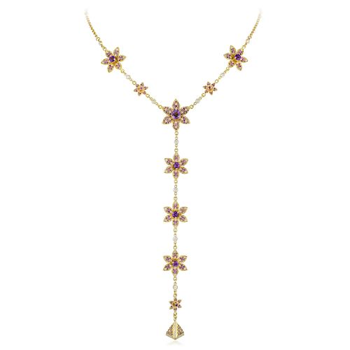 Misahara Amethyst and Diamond Flower Necklace