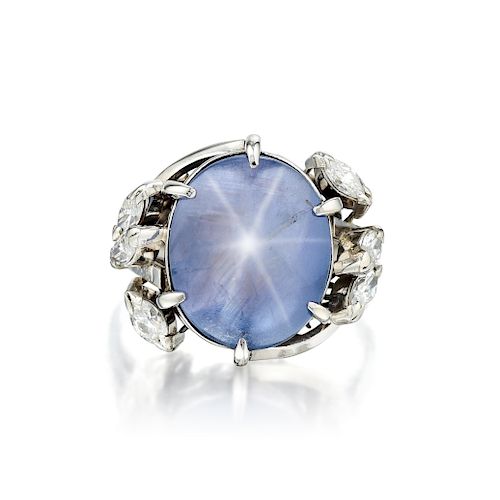 A 7.10-Carat Star Sapphire and Diamond Ring