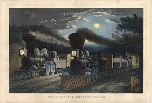 The Lightning Express Trains. Leaving The Junction - Large Folio Currier