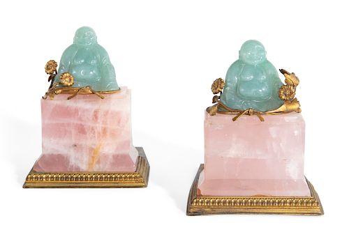 Pair Chinese hardstone buddha bookends, Haydon