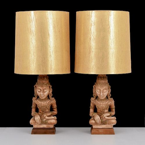 Pair of James Mont Buddha Lamps