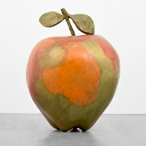 Large Patinated Bronze Apple Sculpture, 24"h