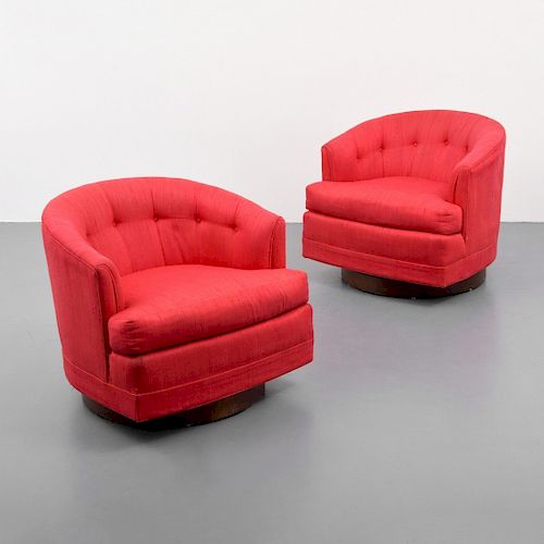 Pair of Swivel Lounge Chairs Attributed to Milo Baughman 