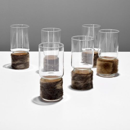 6 Fur-Wrapped Tumblers Attributed to Carl Aubock