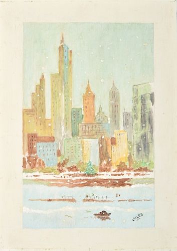 City Skyline Painting, Signed "Jules"