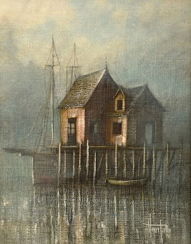 Painting Attributed to Henry P. Tark, Harbor Theme