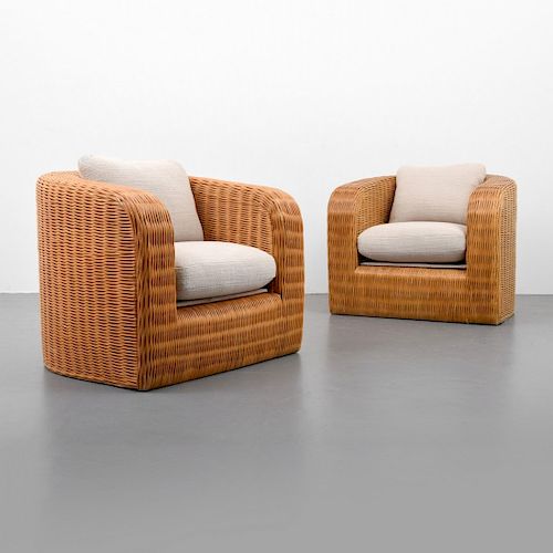 Pair of Karl Springer Pullman Lounge Chairs