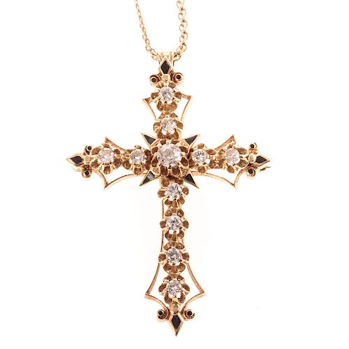A Diamond Cross Necklace in 14K Gold