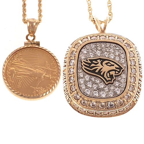 A Gold Coin Necklace in 14K & Towson Pendant