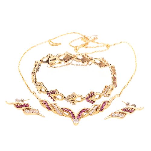 A Ruby & Diamond Necklace, Bracelet and Earrings