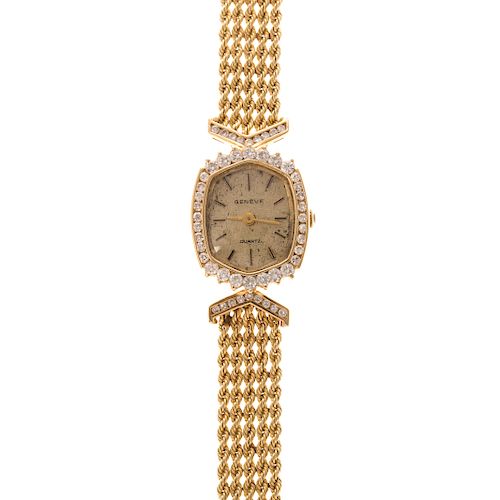 A Ladies Geneve Watch with Diamonds in 14K