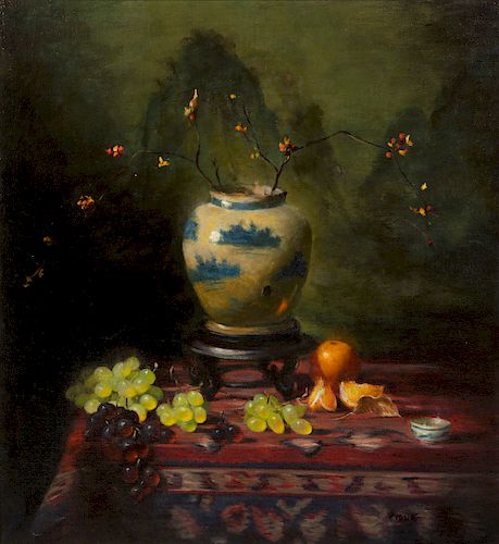 Richard Pionk, oil,  cherry blossoms still life