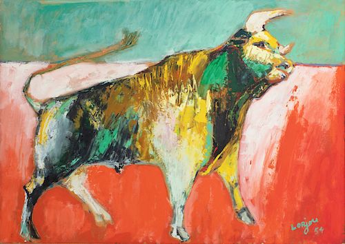 Bernard Lorjou, acrylic, The bull, 1954