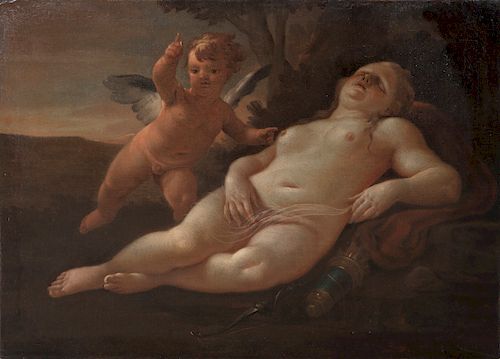 Italian School, oil, Cupid and a sleeping Venus