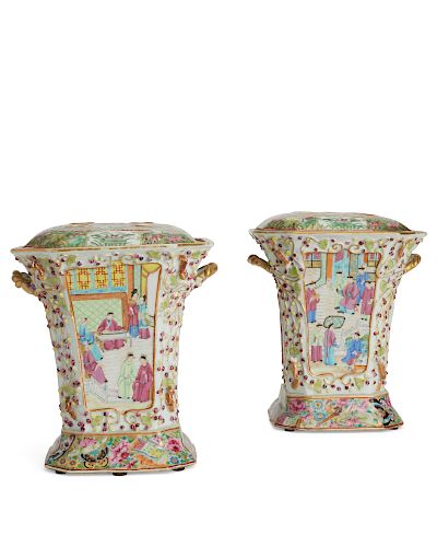 Pair of Chinese Export Famille Rose covered vases