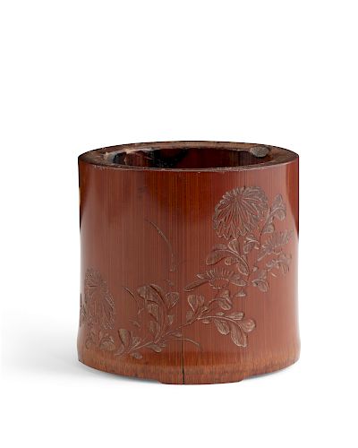 A Chinese carved bamboo brush potQing Dynasty