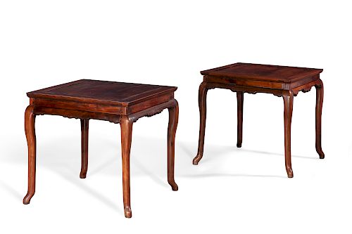 Pair of Chinese hardwood square occasional tables