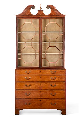 A George III inlaid satinwood secretary bookcase