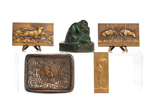 Five Art Nouveau decorative bronze articles