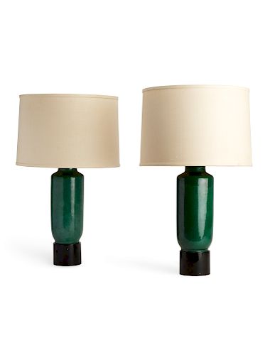 A pair of Billy Haines green ceramic lamps