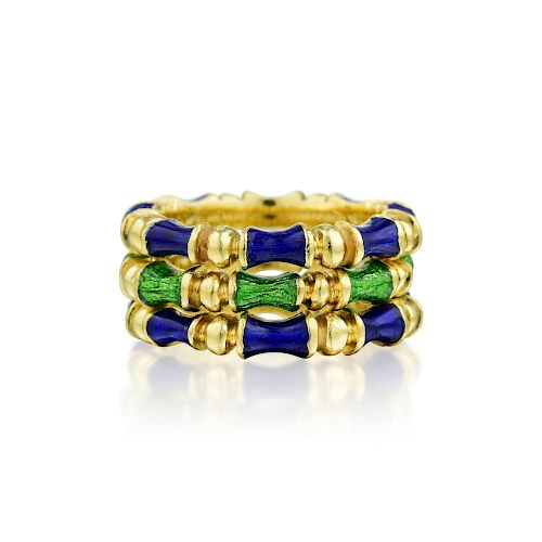 Tiffany & Co. Gold Enamel Ring Set
