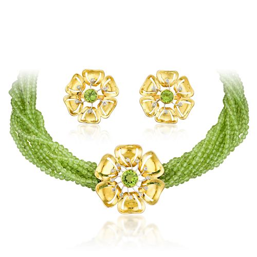 A Peridot Necklace and Earrings Set