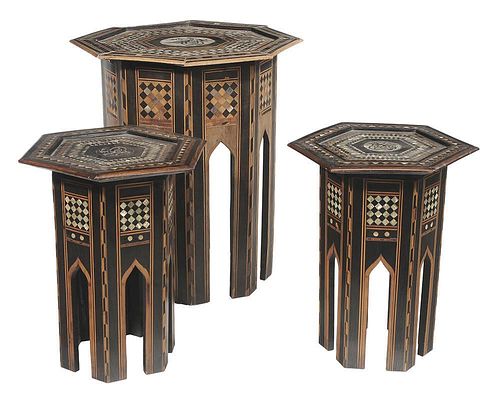 Three Moorish Style Inlaid Pedestal