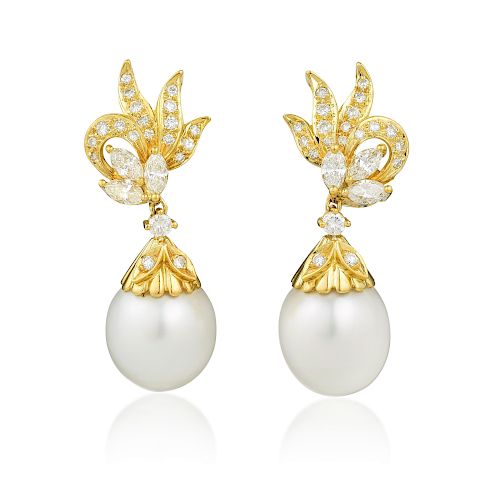 Mayors Cultured Pearl and Diamond Earclips