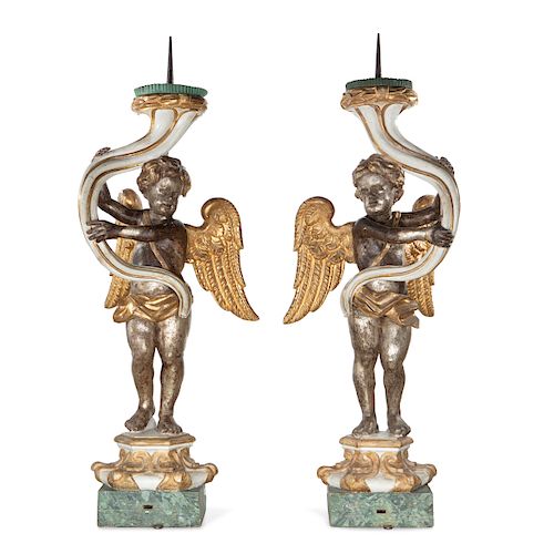 Pair of Italian Baroque angel form prickets