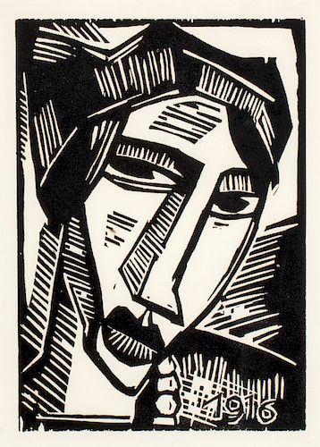 Karl Schmidt-Rottluff, woodcut, woman's head, 1920