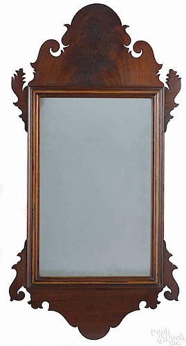 Chippendale mahogany looking glass, ca. 1800, with a line inlayed frame, 34 1/2'' h.