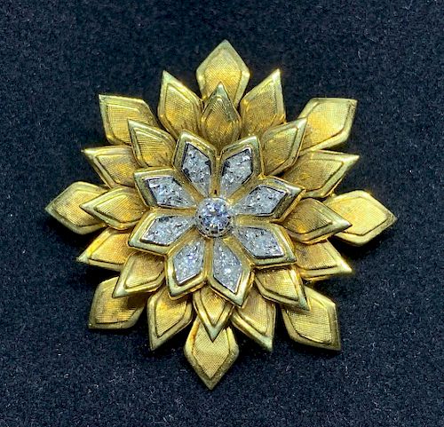 Tiffany 18K and Diamond Flower Pin