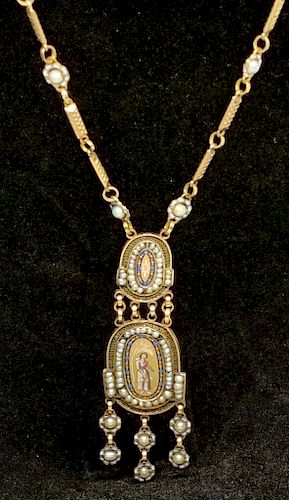 18K Gold,Enamel and Seed Pearl Necklace, Georgian, ca.