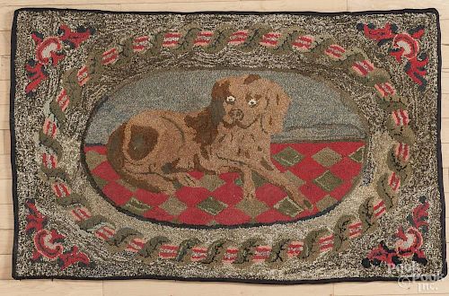 American hooked rug of a dog, early 20th c., 28'' x 44''.