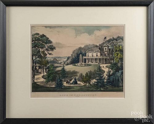 Currier & Ives color lithograph, titled Life in the Country, Evening, published in 1862
