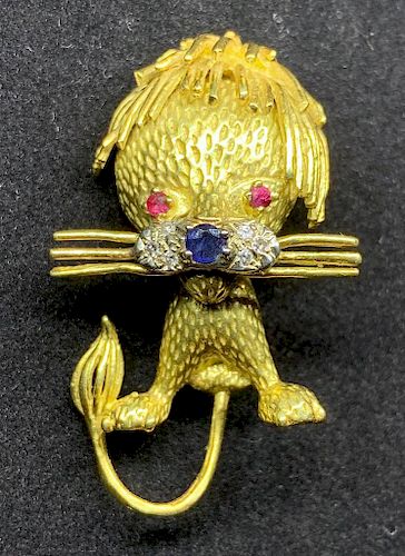 18K Gold Lion Pin in Van Cleef Style