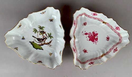 Two Herend Triangular Shaped Dishes