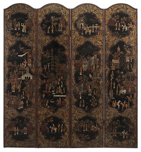 Finely Enameled Four-Panel Wall