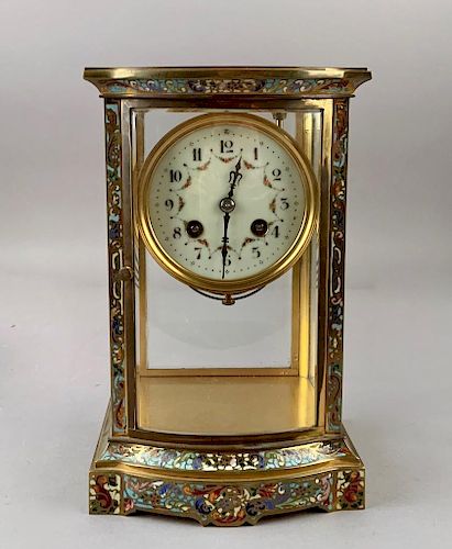 French Bronze and Champleve Enamel Mantle Clock