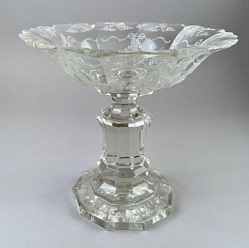 English or Irish Engraved Glass Compote
