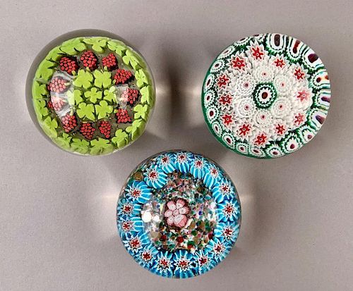 Three Internally Decorated Antique Paperweights