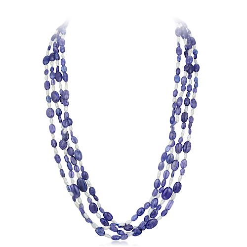 A Tanzanite and Baroque Pearl Long Strand Necklace