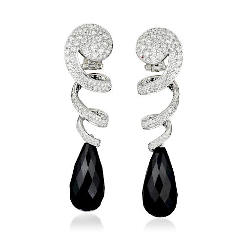 Lorenz Baumer Diamond and Onyx Drop Earrings