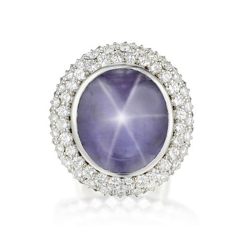 An Impressive Star Sapphire and Diamond Ring