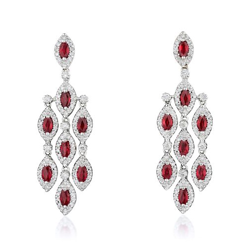 A Pair of Ruby and Diamond Chandelier Earrings
