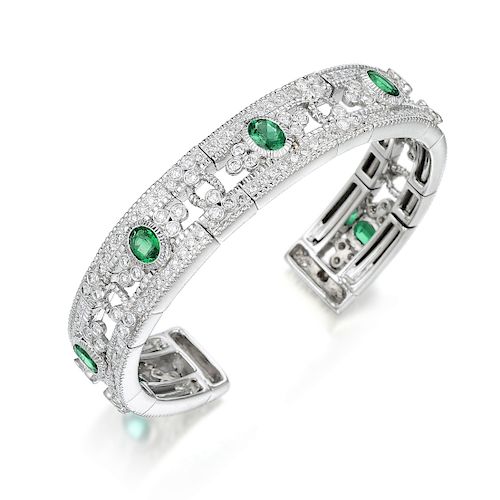 An Emerald and Diamond Bangle Bracelet