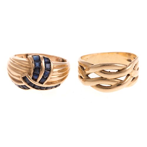 A Pair of Wide Woven Rings in 14K