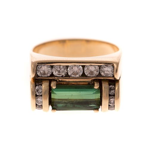 A Contemporary Green Tourmaline & Diamond Ring